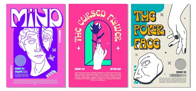 Vector set van psychedelische poster met streetwear-item