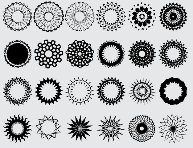 set van radiale pictogrammen zwarte vector