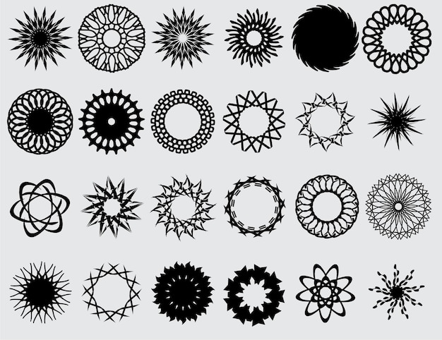 Set van radiale pictogrammen zwarte vector