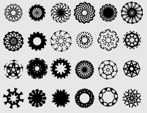 set van radiale pictogrammen zwarte vector
