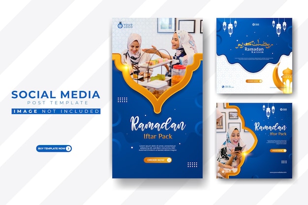 Set van ramadan iftar-pack voor instastory en social media postsjabloon