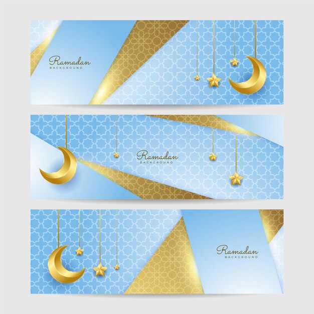 Set van Ramadan wit blauw kleurrijke brede banner ontwerp achtergrond