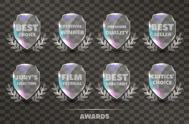 Set van realistic vector glass trophy awards.