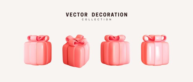 Set van realistische 3D-geschenkendoos. Kerstversiering cadeautjes. Feestelijke cadeauverrassing. Decor Geïsoleerde dozen. Vector illustratie