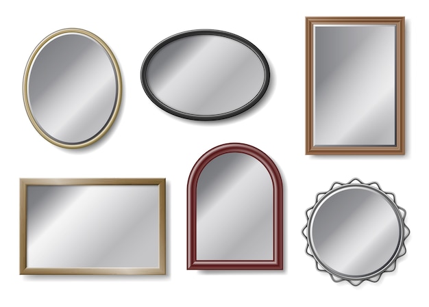 Set van realistische 3D-spiegels in verschillende frames geïsoleerd
