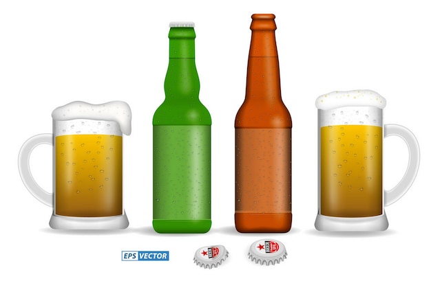 Set van realistische bierglazen geïsoleerd of verticaal close-up bier vol glas met bubble eps vector