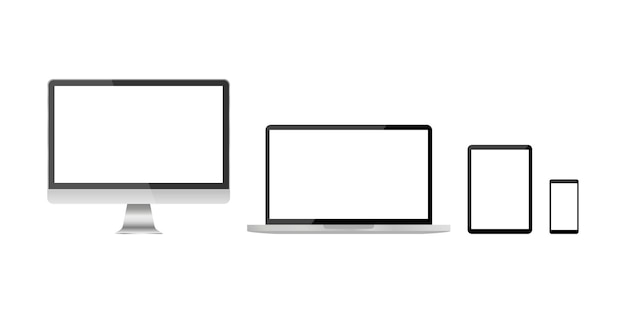 Set van realistische computer laptop tablet en telefoon Scherm computermonitor Vector pictogram Digitale technologie concept 10 eps