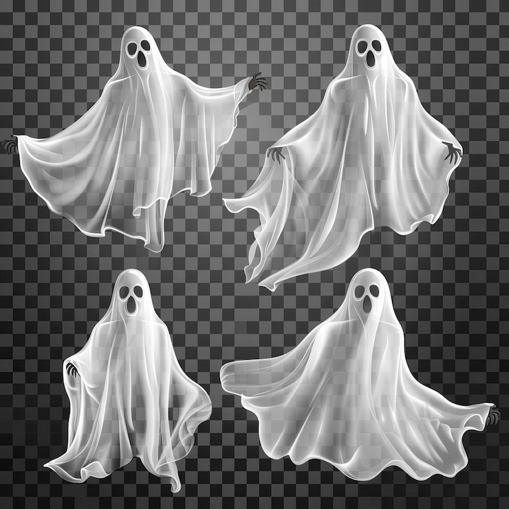Vector set van realistische geesten geïsoleerd op transparante