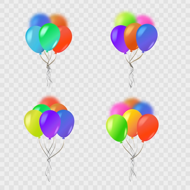 Set van realistische geïsoleerde ballonnen voor feest en decoratie op de transparante achtergrond. concept van gelukkige verjaardag, jubileum en huwelijk.