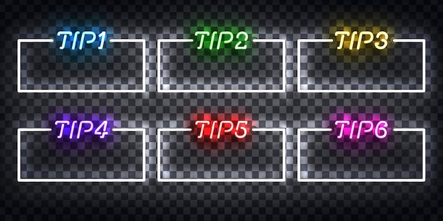 Set van realistische geïsoleerde neon teken van tips frame