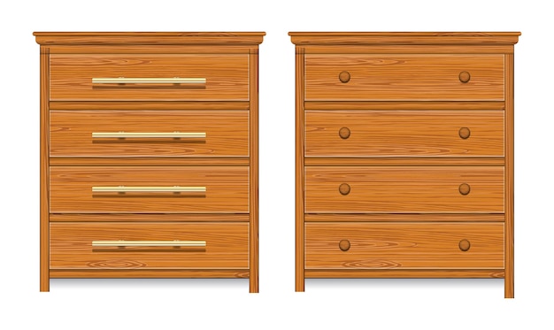 Set van realistische houten lade of bruine ladekast geïsoleerde of houten retro kastlade
