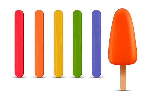 Vector set van realistische ijslollystokjes oranje ijs d vector illustratie zomerseizoen