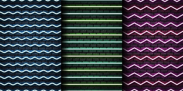 Set van realistische neon naadloze patroon met zigzag voor sjabloon en lay-out op de naadloze muur.