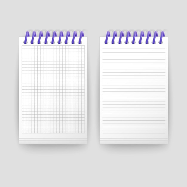 Set van realistische notebooks blanco open opgevuld schetsboek met lijnen en notebook in de cel voor het schrijven van berichtsjablonen