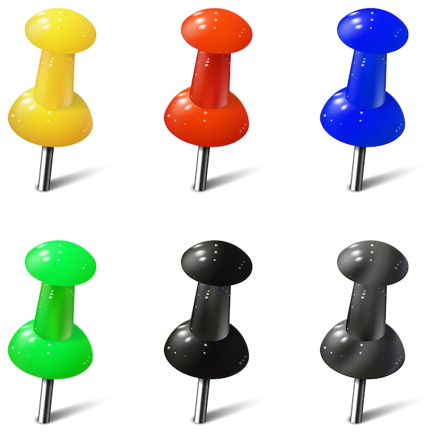 Set van realistische push pins in verschillende kleuren. punaises