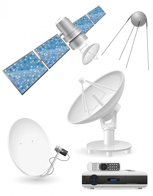 Vector set van realistische satelliet uitzending vectorillustratie