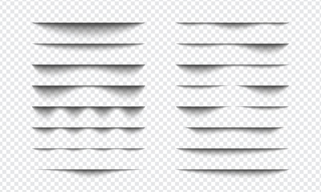 Vector set van realistische schaduweffect op een transparante achtergrond, paginascheiding s