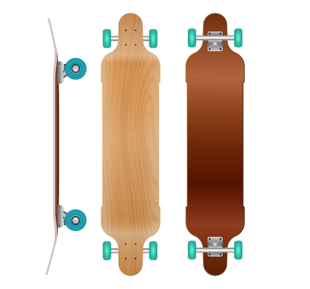 set van realistische skateboard deck sjabloon geïsoleerde eps vector