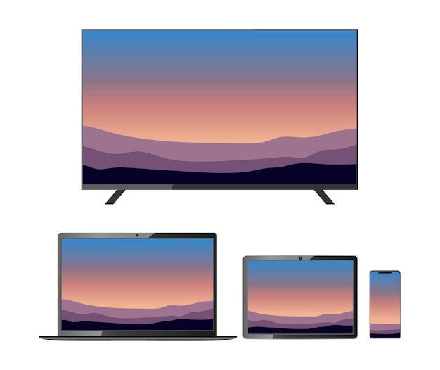 Set van realistische tv-laptoptablet en smartphone