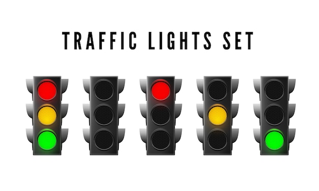 Set van realistische verkeerslichten. rood geel en groen verkeerslicht. geïsoleerde vectorillustratie