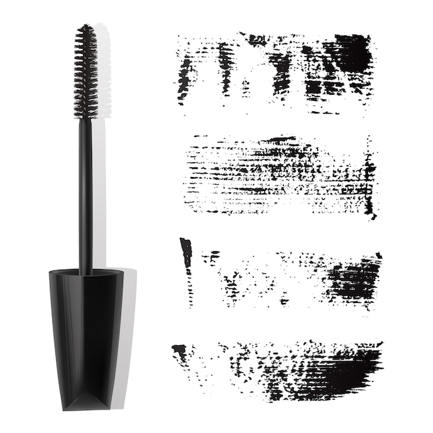 Vector set van realistische verschillende mascara-borstels, mascara-slagen