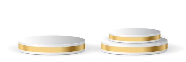 Vector set van realistische witte blanco product podiumscène voetstuk met gouden lijn podium voor reclame stand voor cosmetische producten vector illustratie