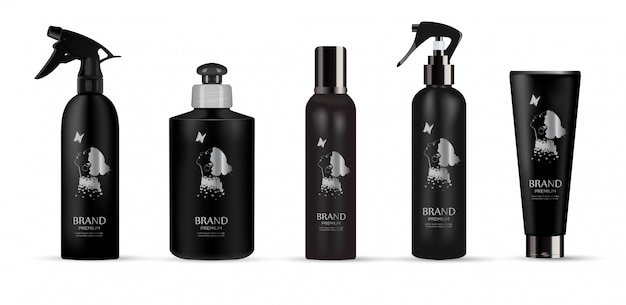 Set van realistische zwart pakket luxe cosmetisch product