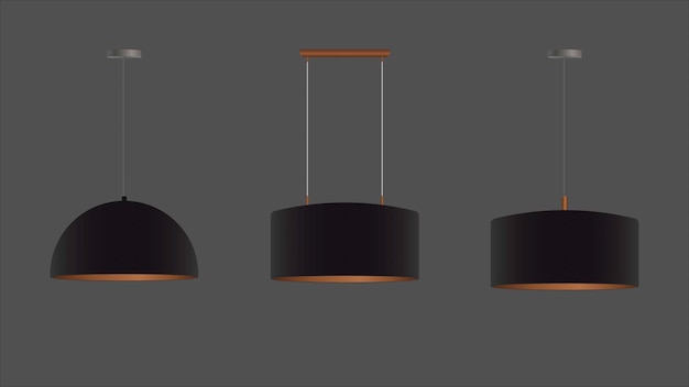 set van realistische zwarte kroonluchters. Plafondlamp. Loft-stijl. Element voor interieurontwerp.