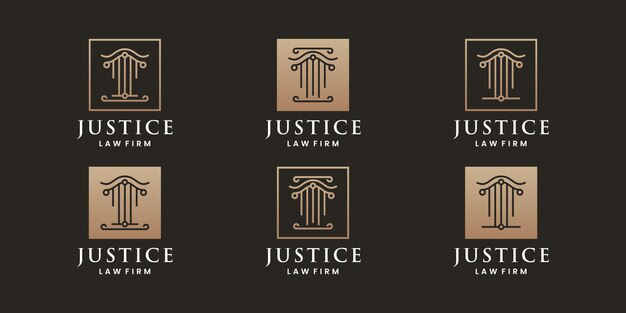 Set van rechtvaardigheidswet yer logo-ontwerp met gouden kleurencollectie