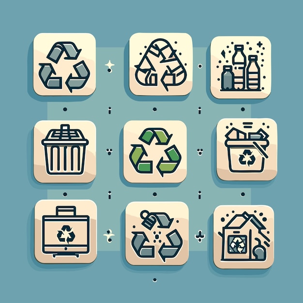 Set van recycling groene iconen in eenvoudige stijl Vector illustratie geïsoleerde items