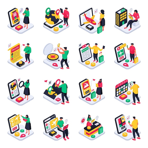 Set van reis-isometrische illustraties