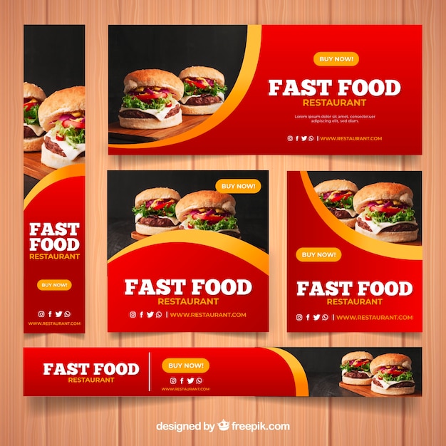 Vector set van restaurant banners met foto