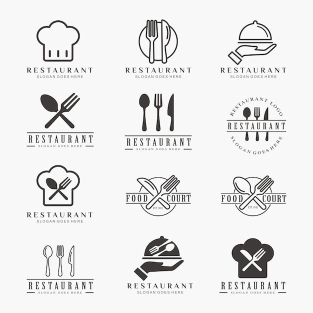 Set van restaurant, eten, café logo sjabloon