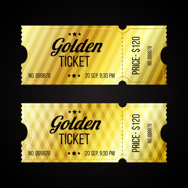 Vector set van retro gouden en kartonnen ticketsjabloon