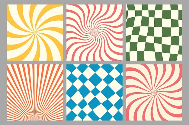 Set van retro jaren '70 en '60 psychedelische groovy hippie achtergronden Vector illustratie