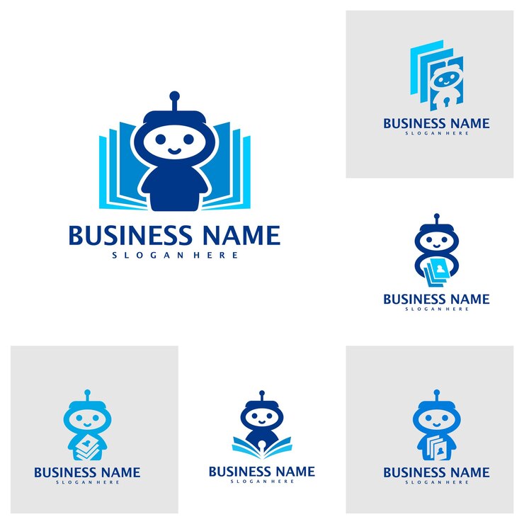 Set van Robot met boek logo sjabloon Creative Robot logo ontwerp vector AI met boek logo concept