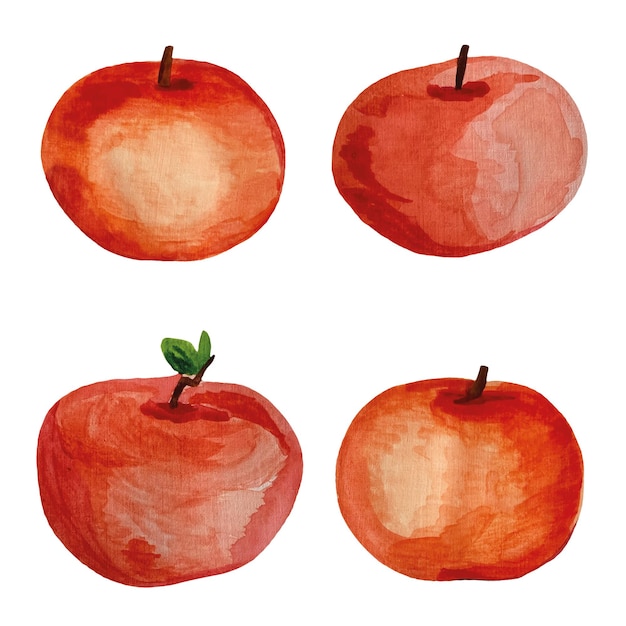 Set van rode aquarel appels Oogst Nuttige snack Vectorillustratie