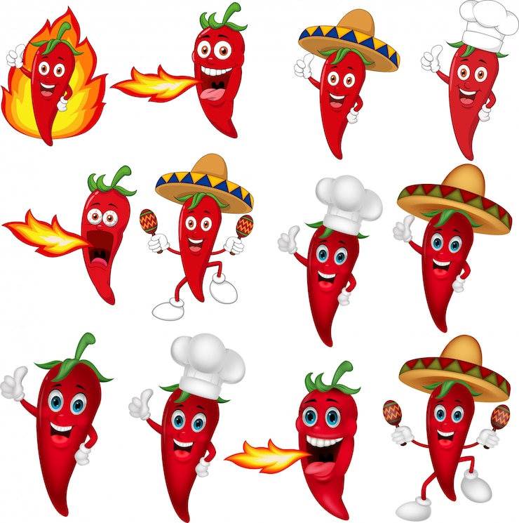 Vector set van rode chili pepers cartoon