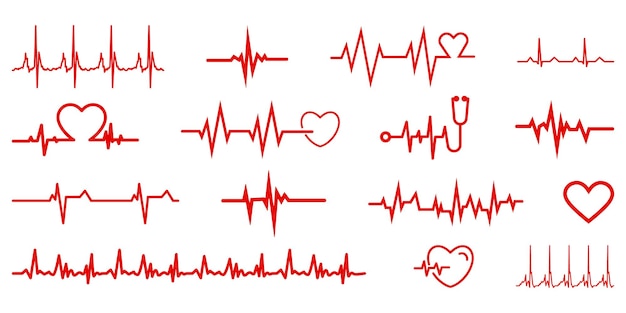 Set van rode hartslag pulse Heartbeat iconen collectie