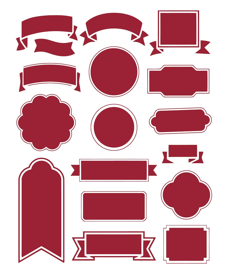 Vector set van rode linten, banners, badges, labels op witte achtergrond
