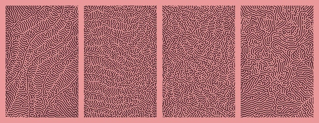 set van rode organische Turing abstracte lijnen patroon achtergrond pack collectie ontwerp