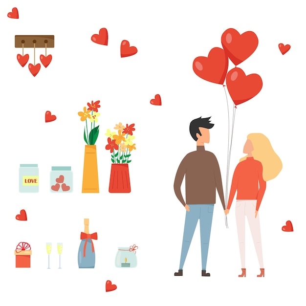 Set van romantische iconen liefde datum valentijnsdag