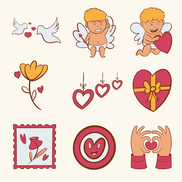 Vector set van romantische sticker pack illustratie