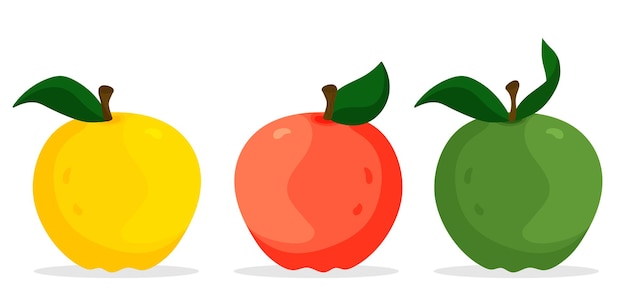 Set van rood groen gele appels Vector platte illustratie geïsoleerd op een witte background