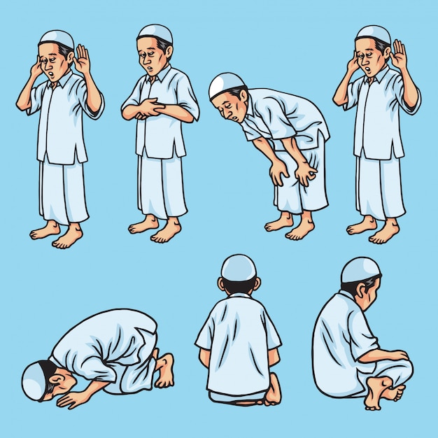 Set van salah, sholat, shalat, moslim bidden beweging, afbeelding