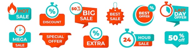 Set van Sale-badges Countdown-banners Promotie-badges Verkoopkorting speciale aanbieding prijssticker-tags