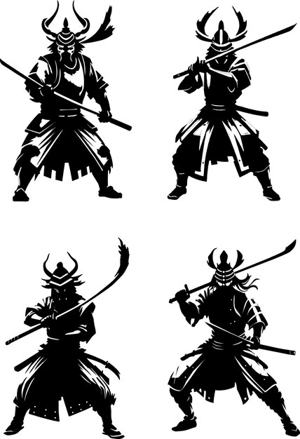 Vector set van samurai krijger silhouet