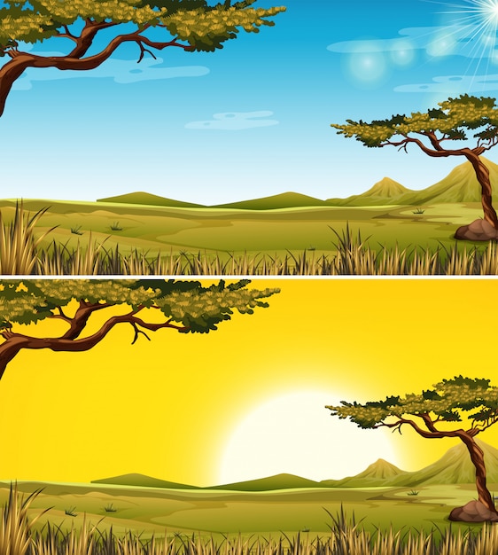 Vector set van savanna landschap