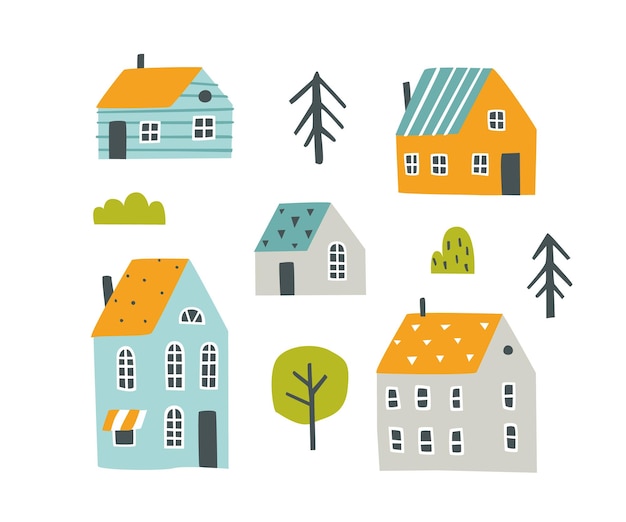 Vector set van scandinavische abstracte huizen