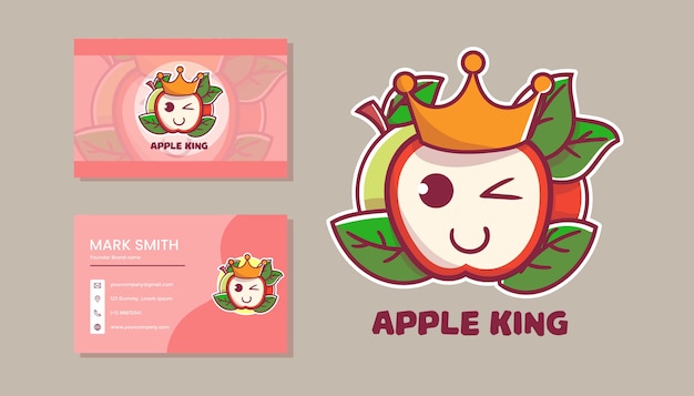 set van schattig Apple King mascotte-logo met kaartnaam.